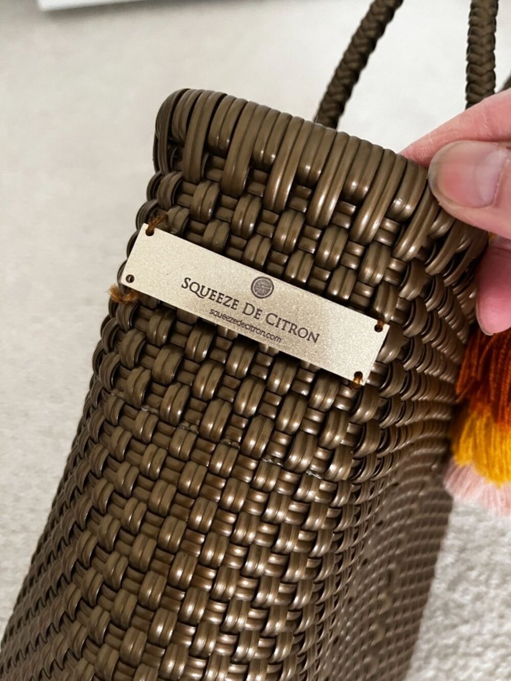 Squeeze De Citron Bronze Woven Mini Top Handle Tote - Picture 5 of 8